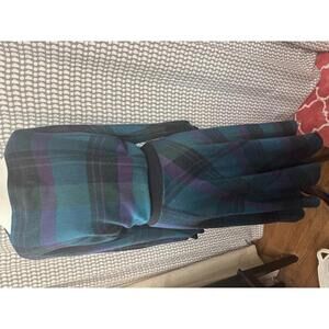 Vintage Plaid Midi Dress with Long Sleeves and Elastic Waistband